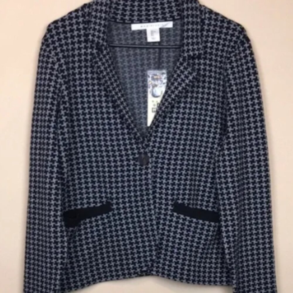 NWT Max Studio Women’s Houndstooth Soft Black Gray One-Button Blazer
